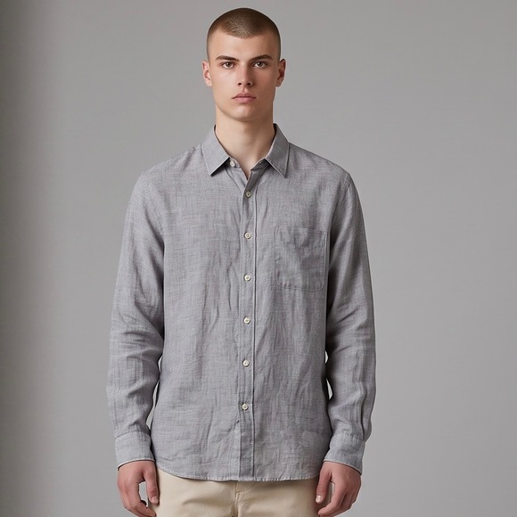 Uniqlo Other - Uniqlo Premium Linen Shirt Mens Small S Gray Long Sleeve Button Up Lightweight